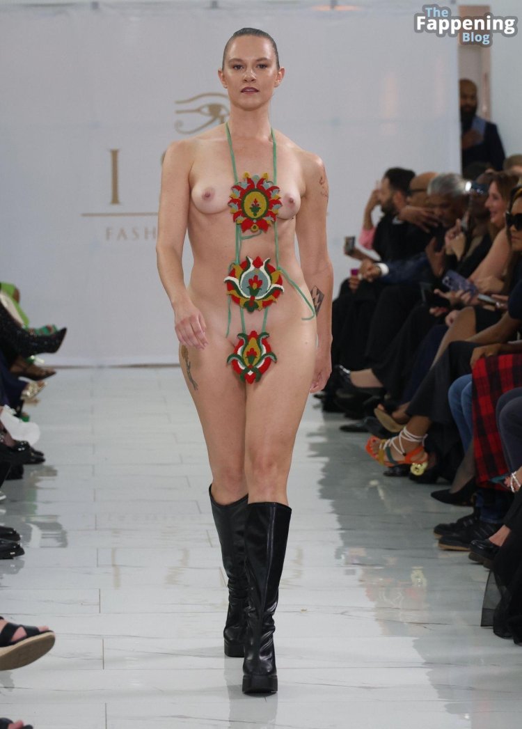 Naked fashion model on the catwalk