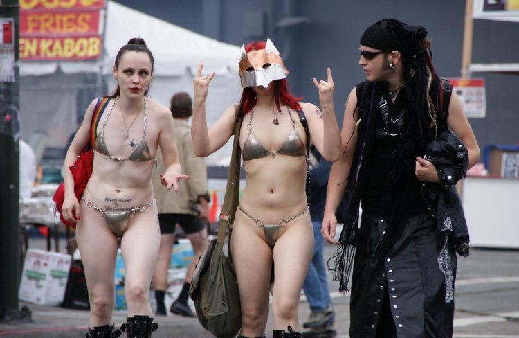 Parade of naked men and women