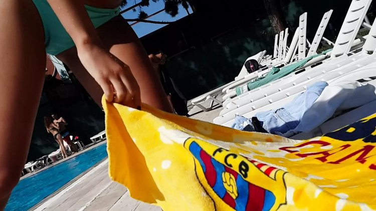 Beautiful naked girls in the pool