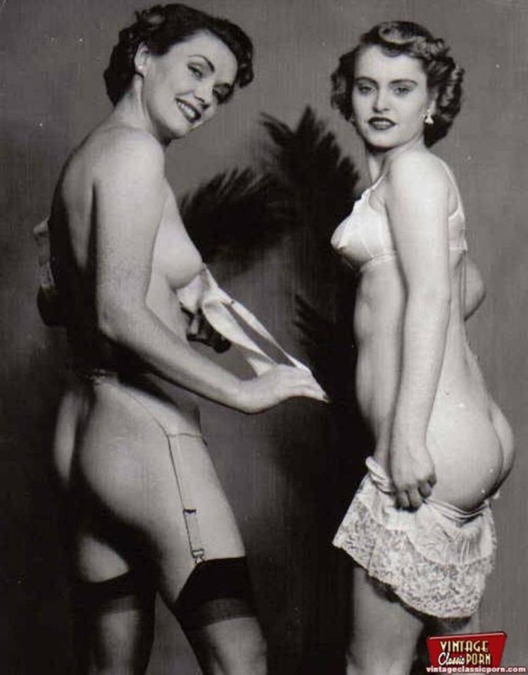Naked women in retro lingerie