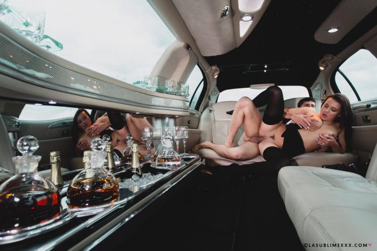 Wedding photo shoot in the limousine