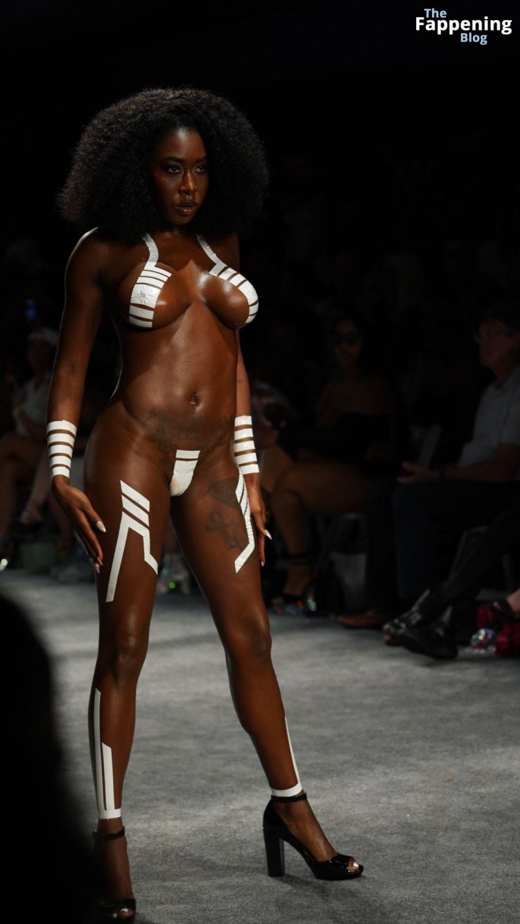 Naked fashion model on the catwalk