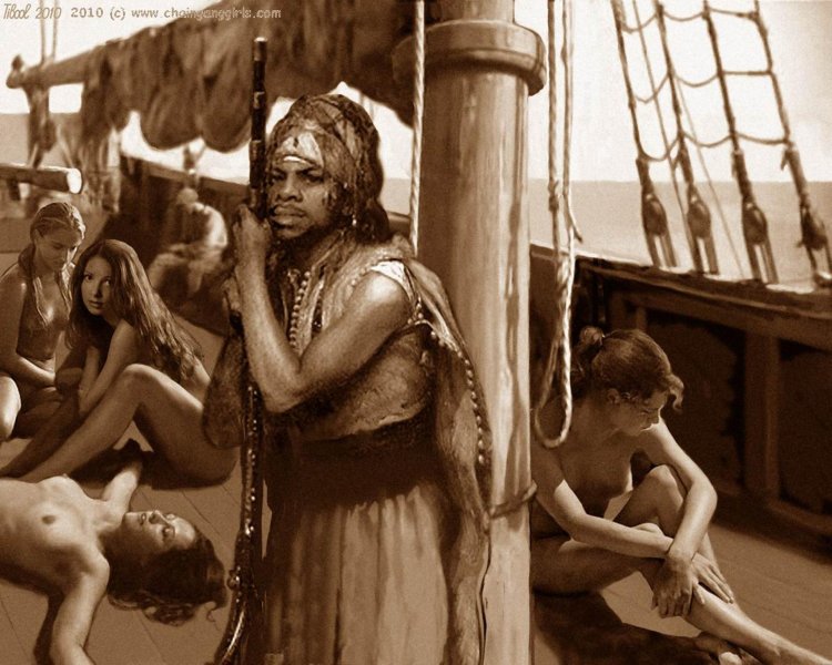 Naked slaves on a pirate ship