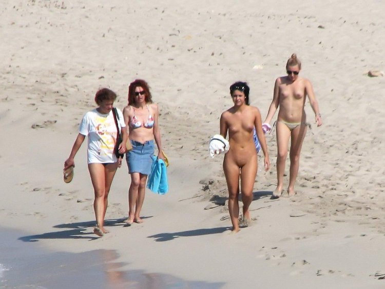 Naked women on a public beach