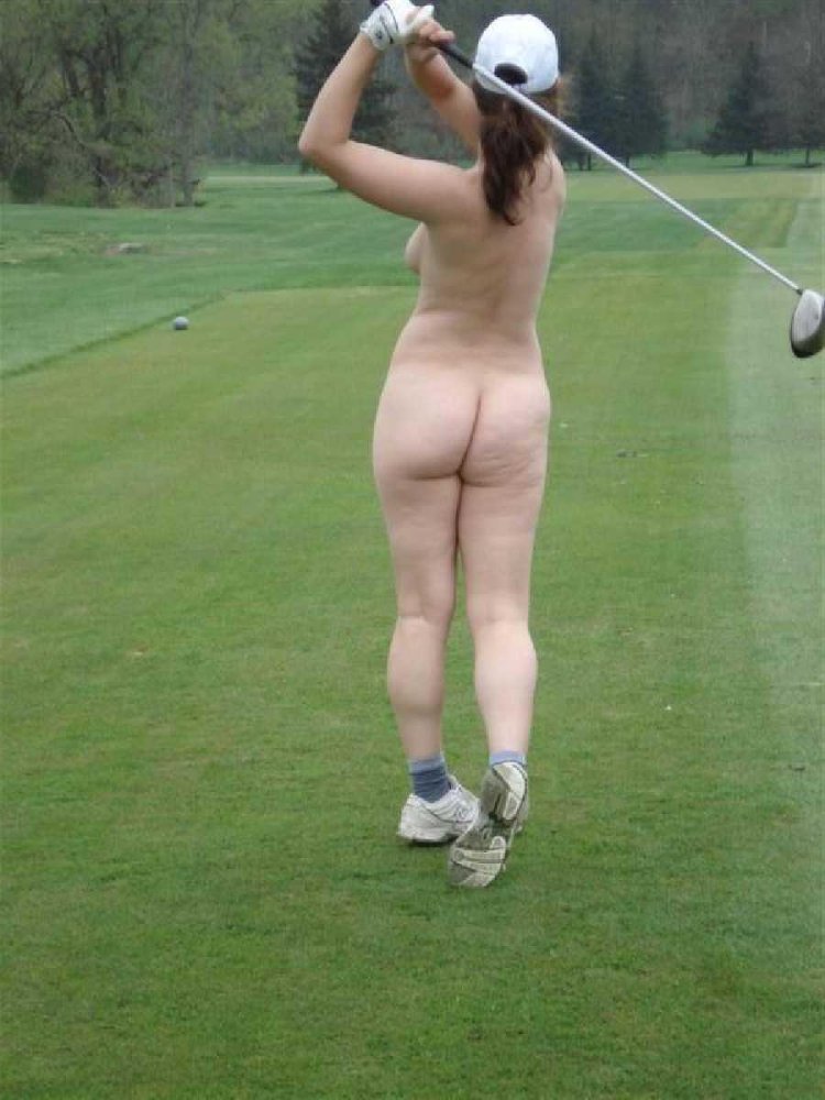 Naked woman plays golf