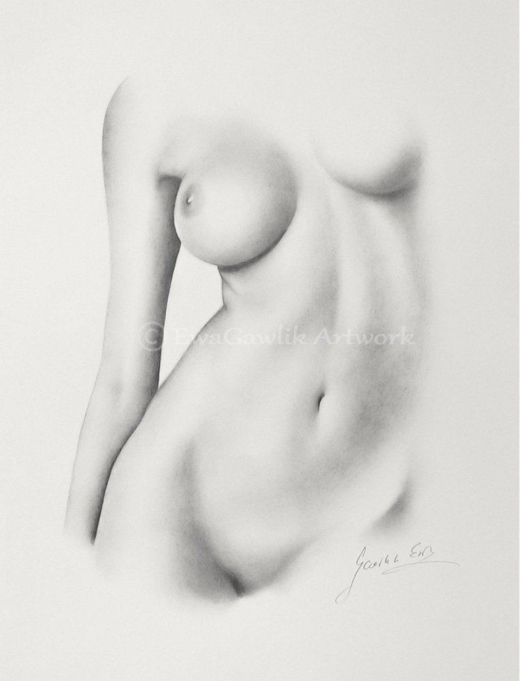 Naked female body with a pencil
