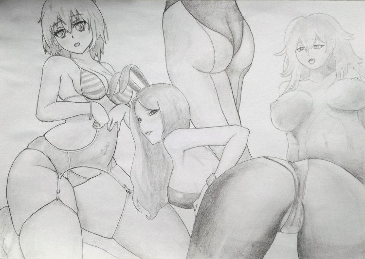 Drawings with a pencil of naked girls