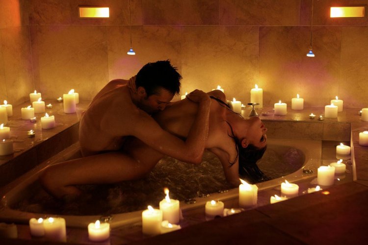 Romance in the bathroom with candles