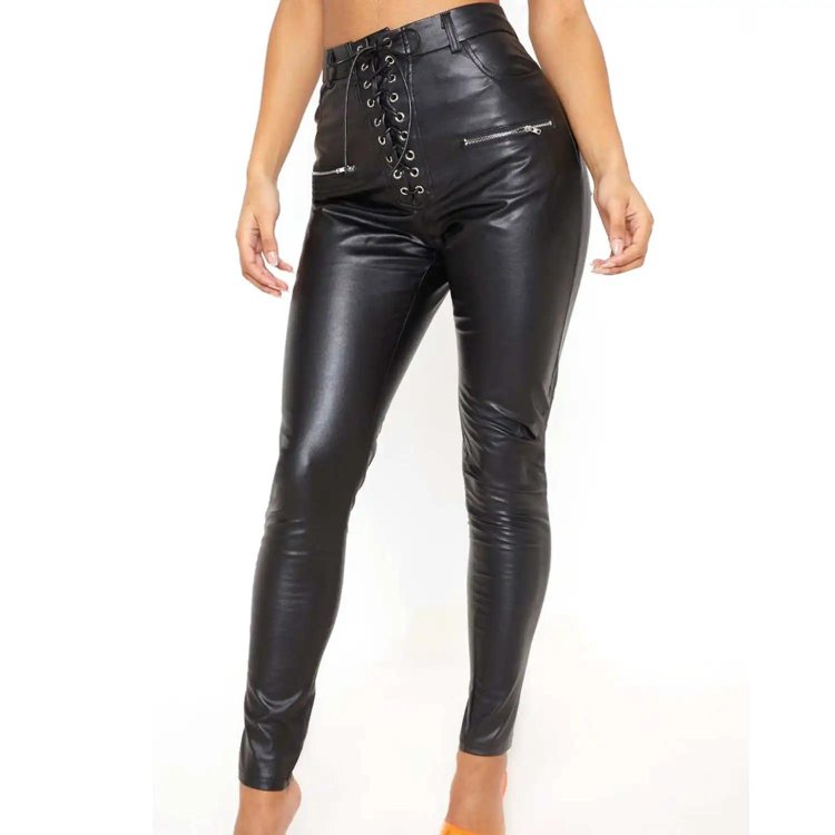 Leather pants with lacing women