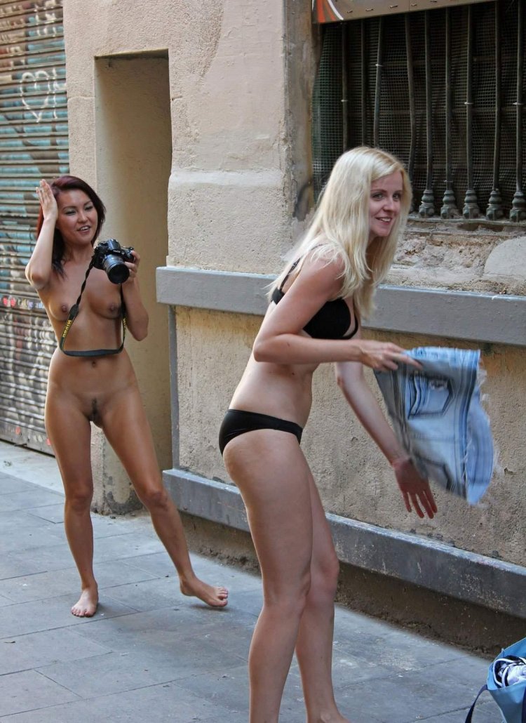 Walks on the street naked