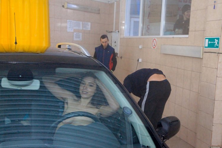 Girl on a car wash