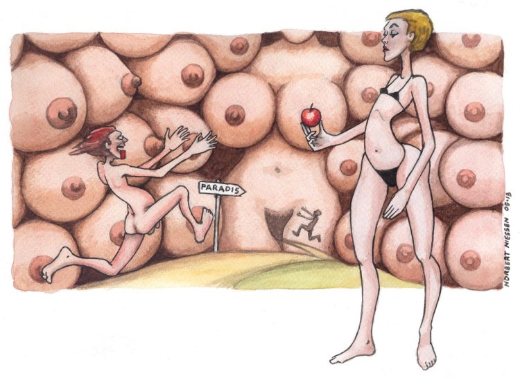 Caricature with naked tits