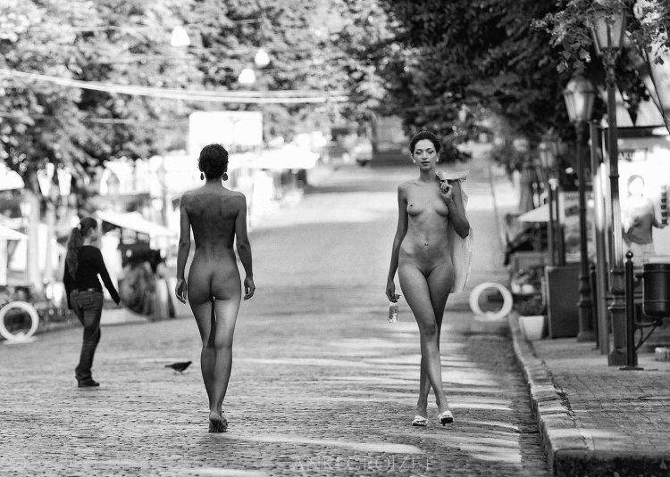 Beautiful naked women on the street