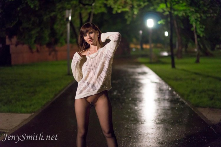 Jenny Smith on the street without panties