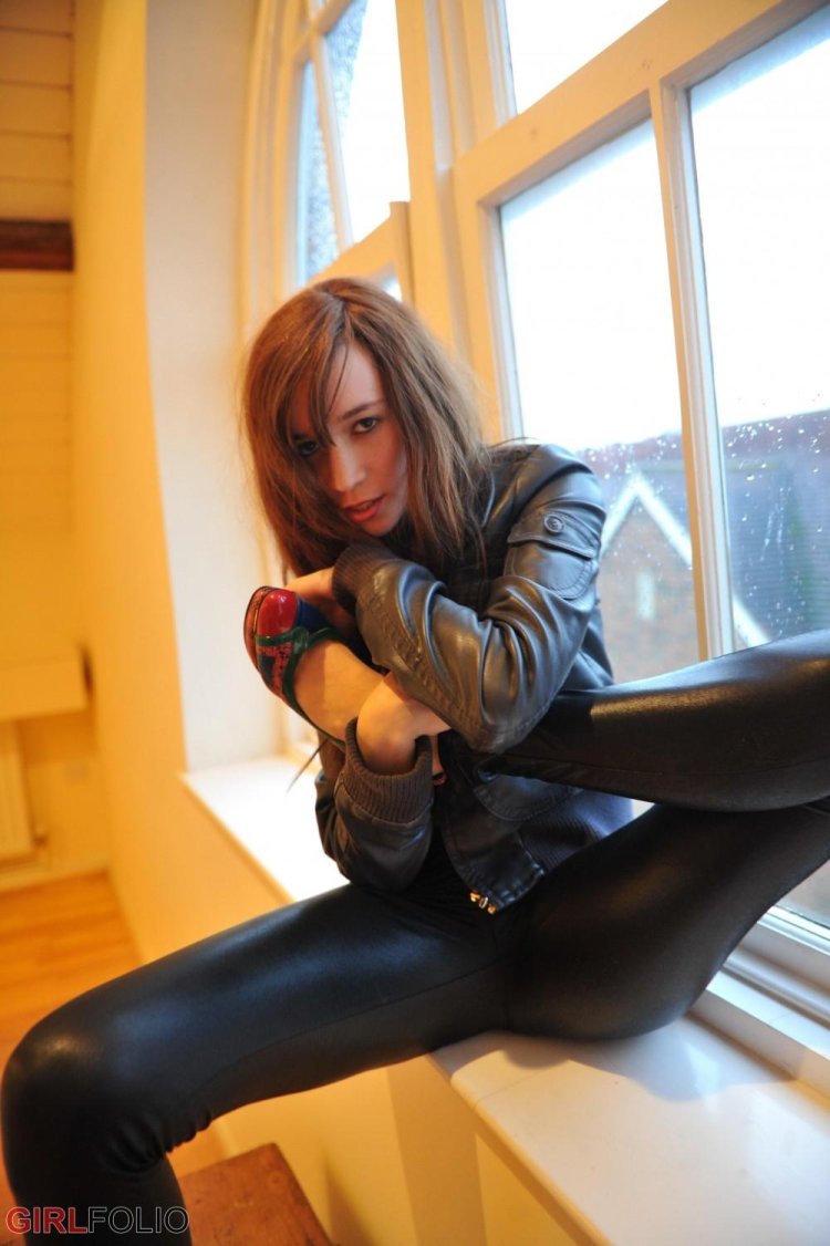 Girl in leather trousers