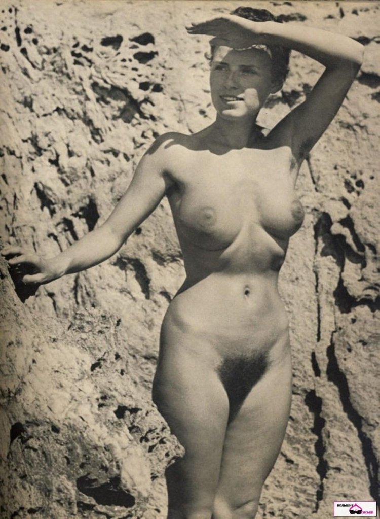 Naked women on the beach retro