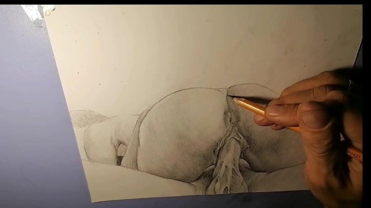 Drawings of the female body with a pencil