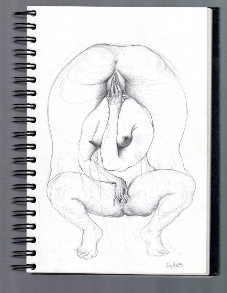 Crying with a pencil of vaginas