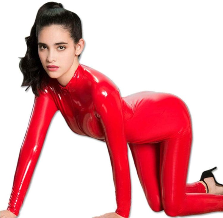 Latex jumpsuit female red
