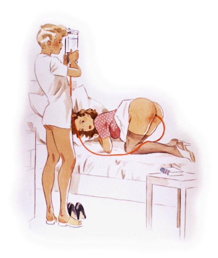 Erotic drawings of an enema