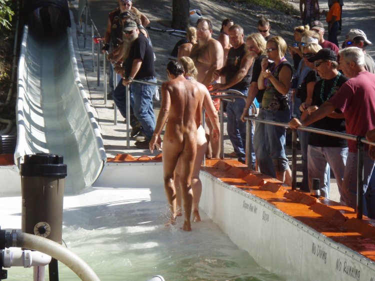 Naked in a public water park