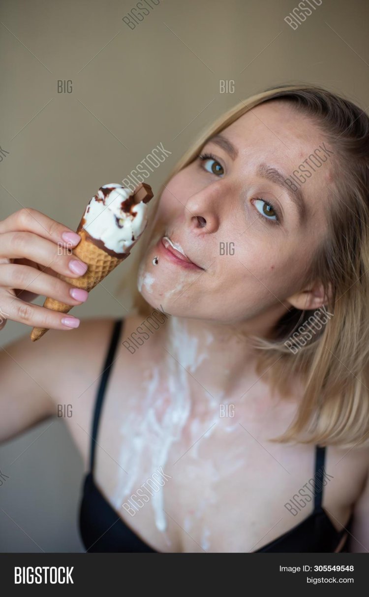 Girl dirty in condensed milk