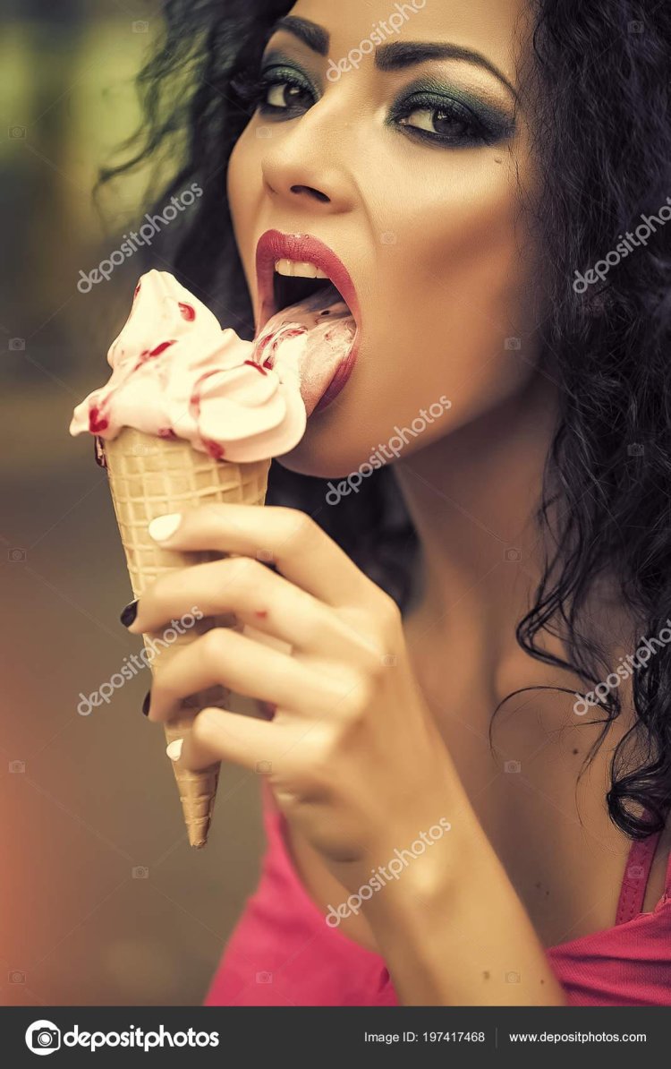 Brunette with ice cream