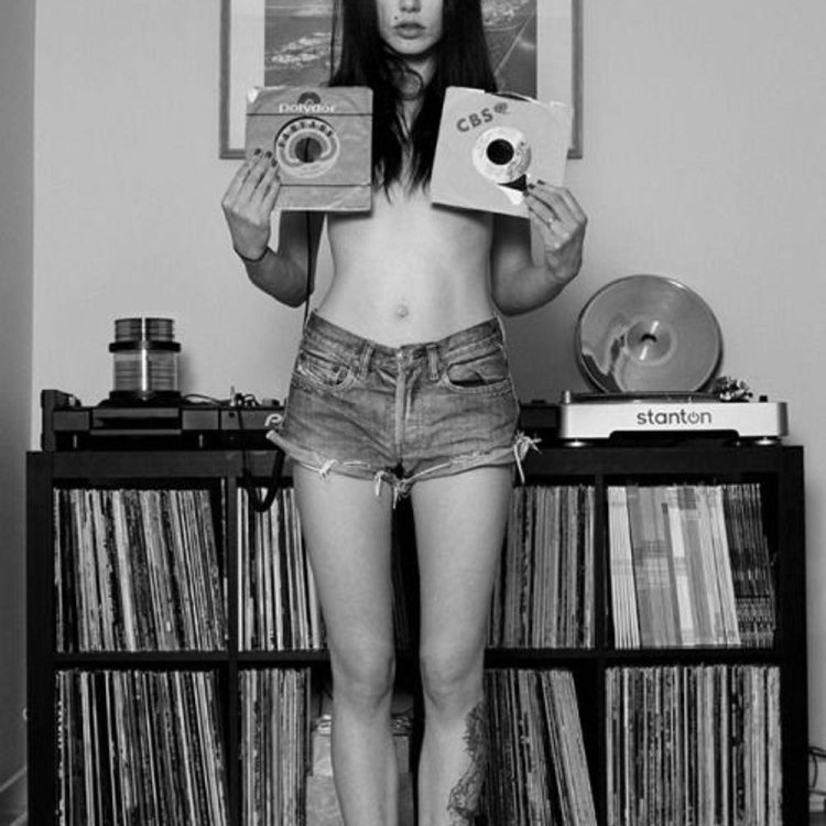 Girl with vinyl plate