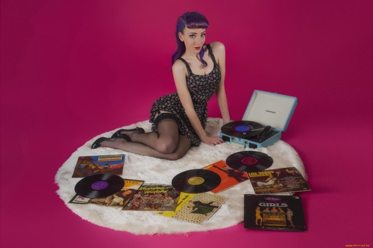 Photo shoot with vinyl records