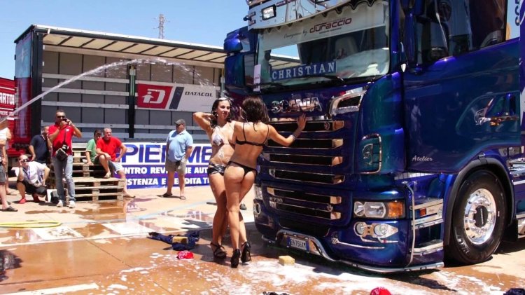 Busty women on a truck