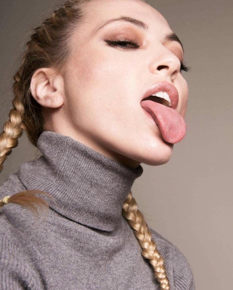 Girl with a stuck tongue