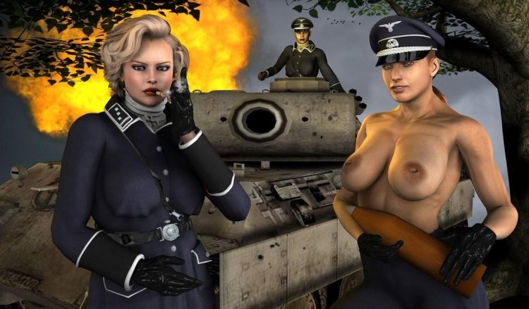 Naked with beautiful breasts in the tank