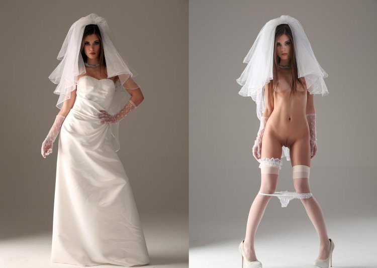 Naked women in a wedding dress