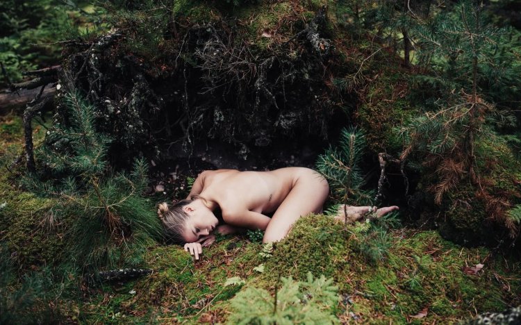 Beautiful naked women in the forest