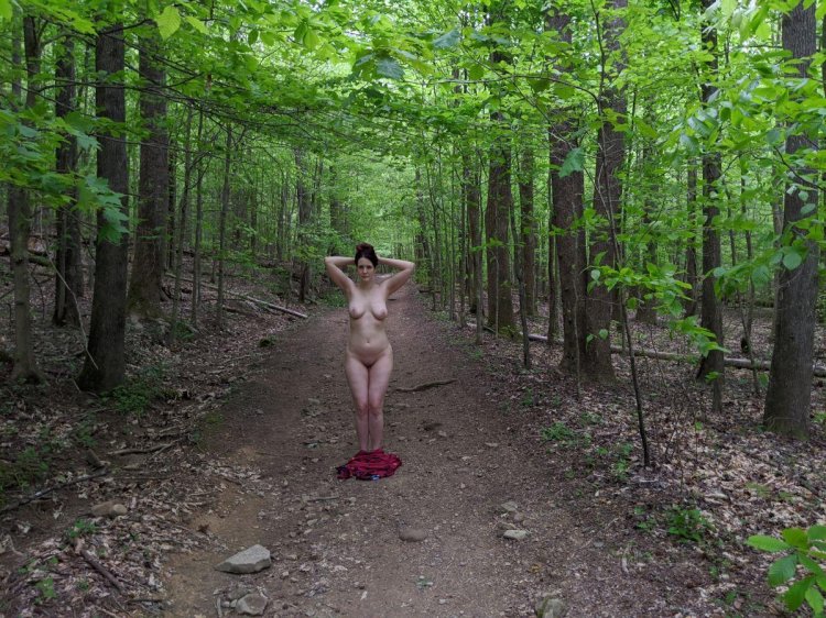 Hyking along the forest paths naked