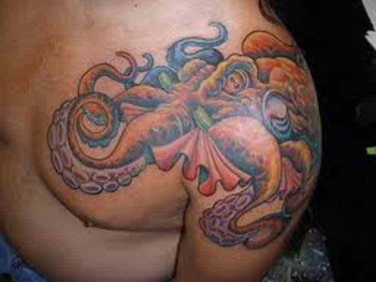 Porn actress with a tattoo of an octopus