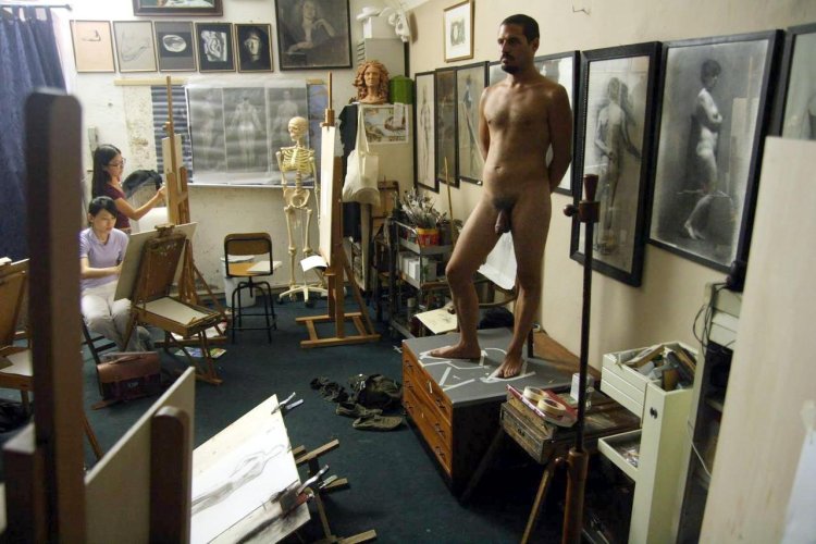 Male nude in an art studio
