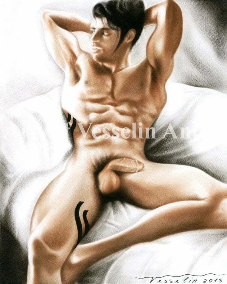 Drawings of naked men with a member