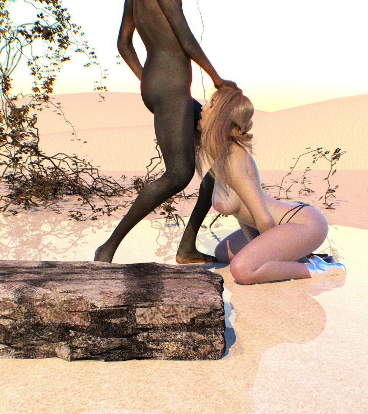 Naked barefoot bdsm desert 3D