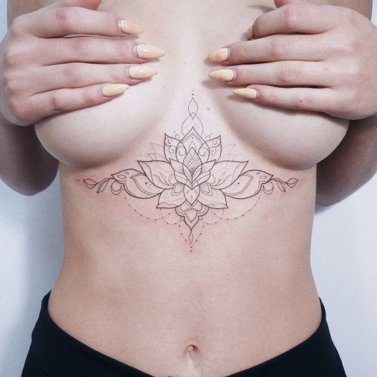 Tattoos under the sternum of girls