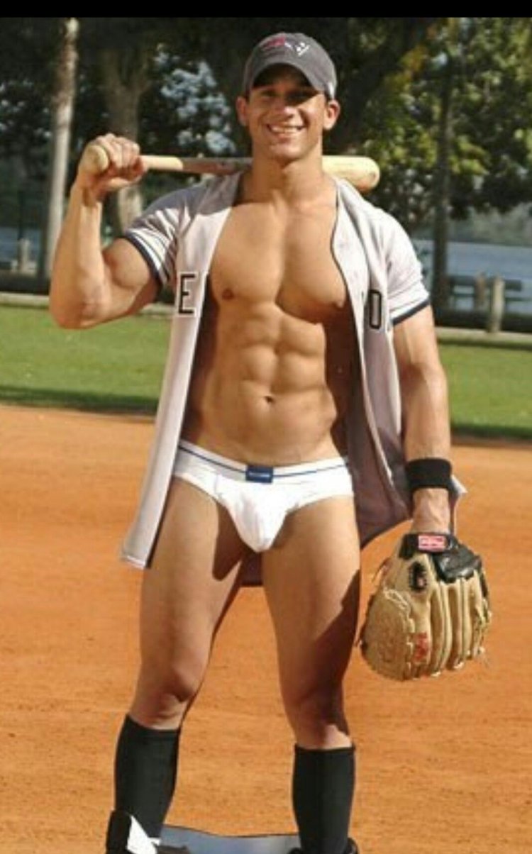 Slender guys in swimming trunks