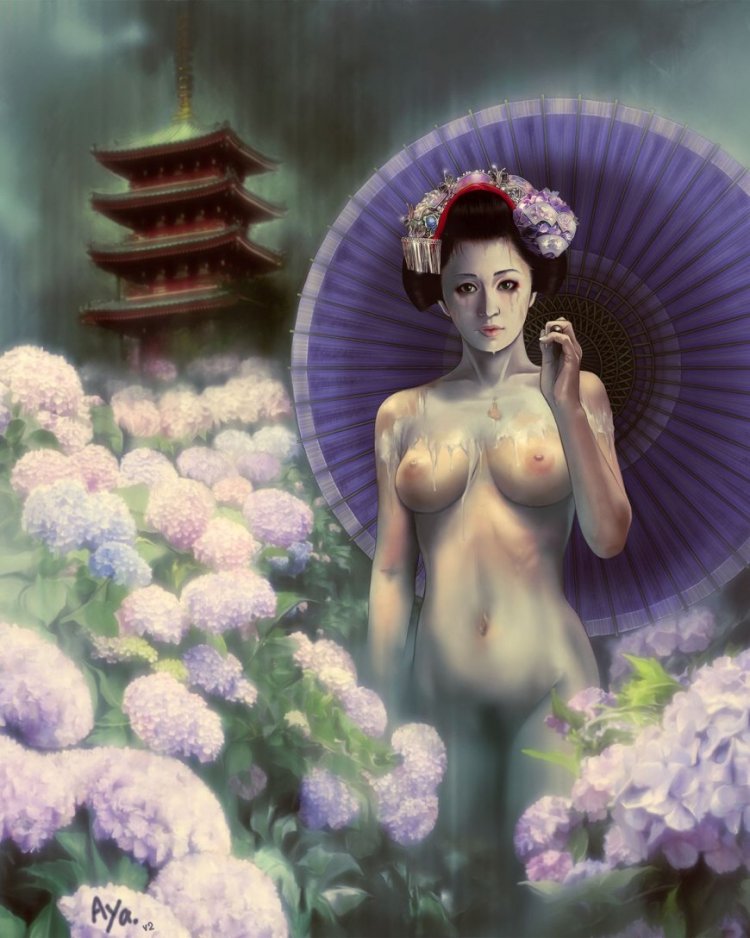 Naked Japanese beautiful geisha
