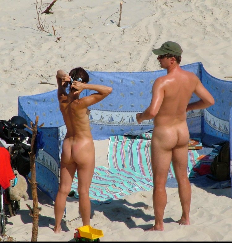 Couples are naked on the beach