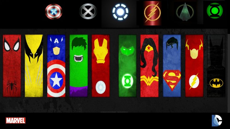 Emblems of superheroes Marvel and DISI