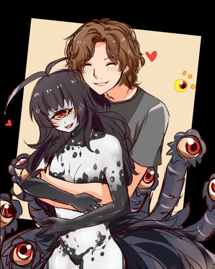 A monster girl strangles the guy