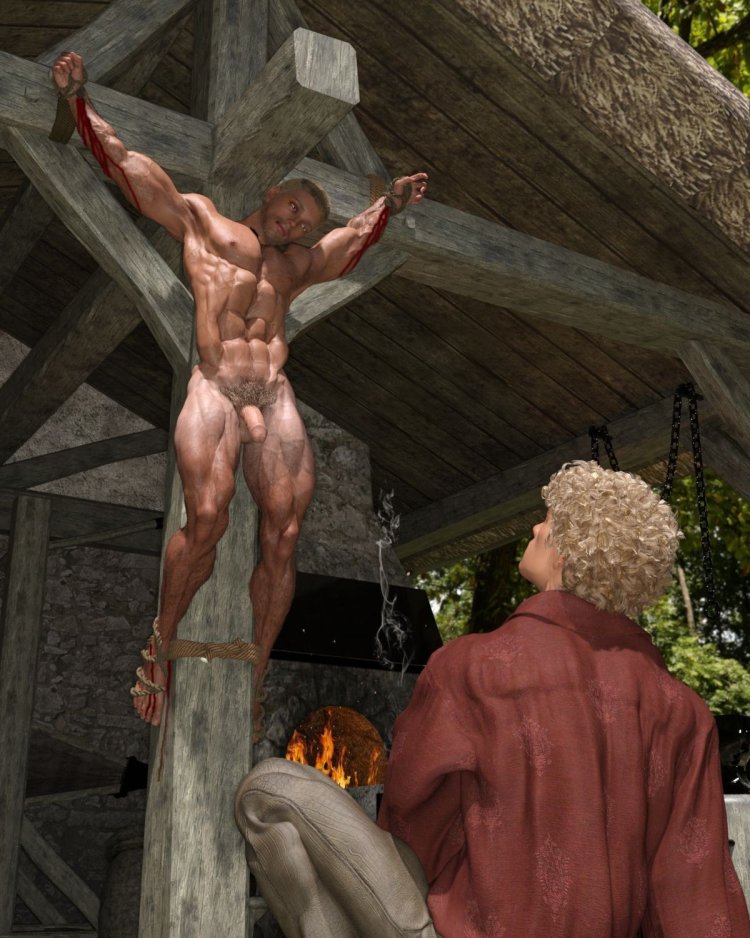 Crucifixion in Rome naked young men and prisoners of soldiers