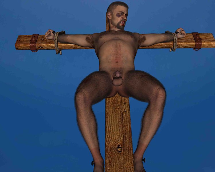 Naked crucified on the table