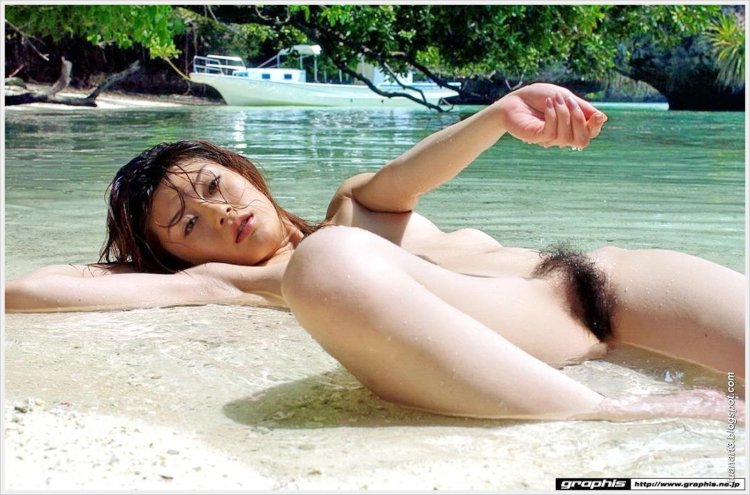 Asian with hairy pussy on the beach