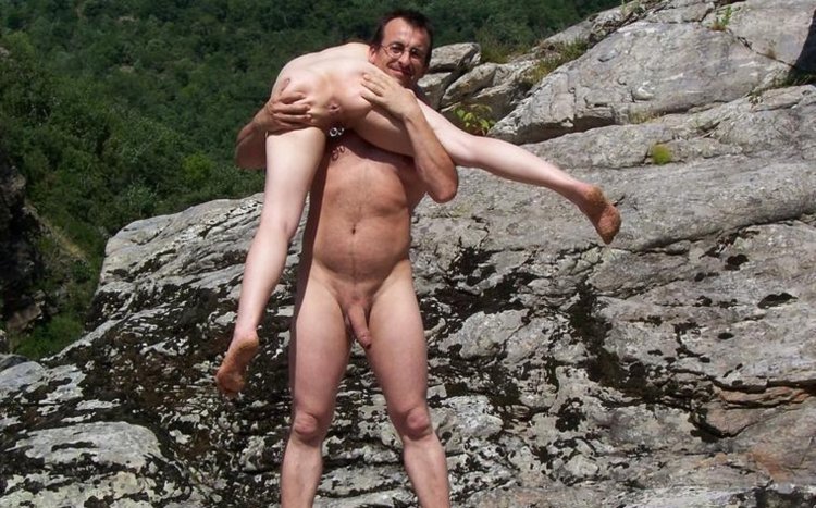 Naked nudists in nature