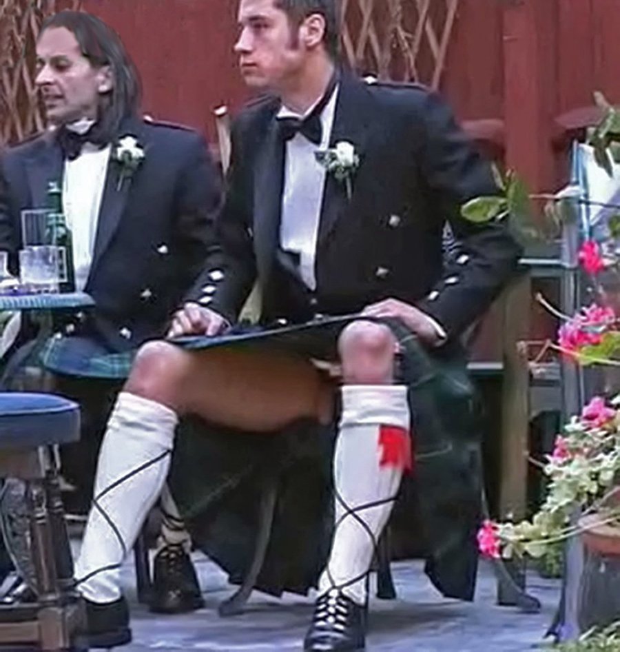Naked Scots under a kilt